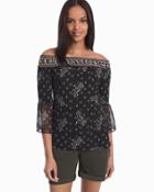White House Black Market Women's Off-the-shoulder Printed Top