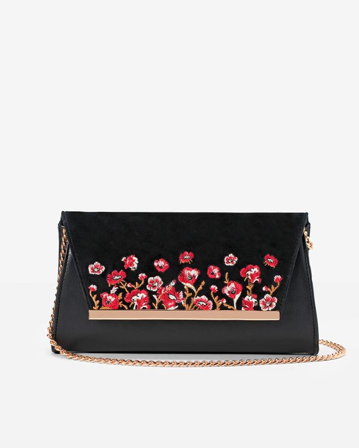 White House Black Market Women's Floral Embroidered Clutch