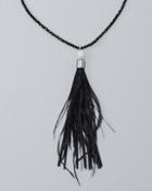 White House Black Market Leather & Ostrich Feather Tassel Pendant Necklace