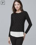 White House Black Market Petite Faux Pearl-front Twofer Sweater