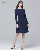 White House Black Market Women's Petite Long-sleeve Knit A-line Dress