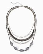 White House Black Market Women's Hematite Pearl Crystal Net Multi-row Necklace
