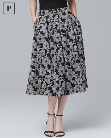 White House Black Market Women's Petite Gingham-floral Full Midi Skirt