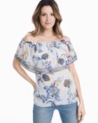 White House Black Market Women's Off-the-shoulder Printed Embroidered Top