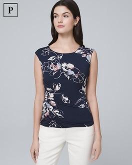White House Black Market Petite Ruched-side Floral Knit Top
