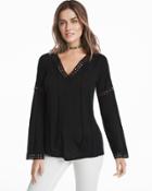 White House Black Market Women's Long-sleeve Embroidered Lace Top