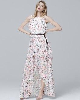 White House Black Market Ml Monique Lhuillier Floral High-low Maxi Dress