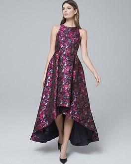 White House Black Market Aidan Mattox Metallic Floral Jacquard High-low Fit-and-flare Dress