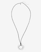 White House Black Market Women's Leather Silvertone Circle Long Pendant Necklace