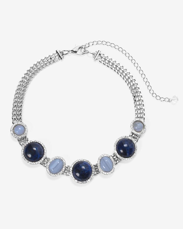 White House Black Market Women's Sodalite Blue Lace Agate Stone Choker Necklace
