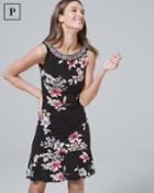 White House Black Market Women's Petite Polished Knit Embellished Flounce-hem Floral Shift Dress
