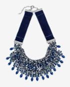 White House Black Market Women's Hematite Blue Beaded Velvet Statement Necklace