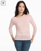 White House Black Market Women's Petite Three-quarter Sleeve Mix-stitch Boxy Pullover Sweater