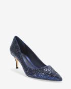 White House Black Market Women's Blue Embellished Kitten Heels
