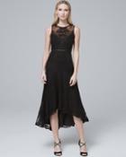 White House Black Market Ml Monique Lhuillier Lace-detail Black High-low Fit-and-flare Dress