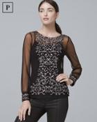 White House Black Market Petite Floral-embroidered Mesh Top