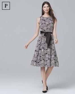 White House Black Market Petite Sleeveless Floral-lace Midi Fit-and-flare Dress