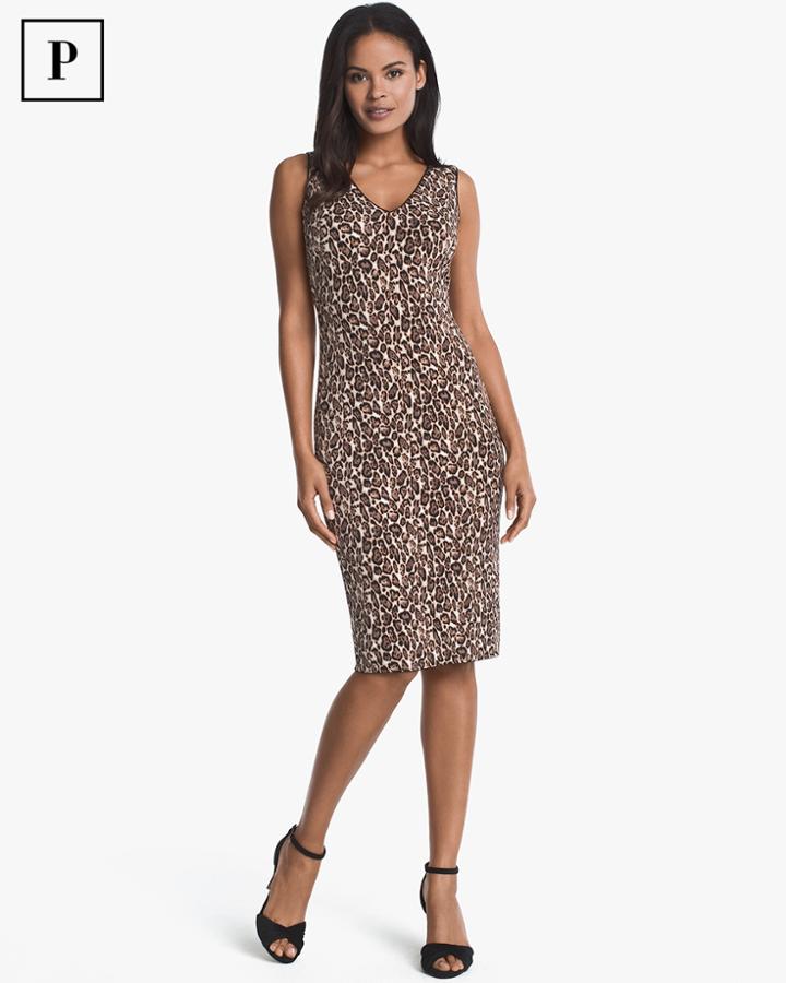 White House Black Market Women's Petite Reversible Sleeveless Leopard Print Sheath Dress