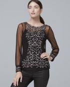 White House Black Market Floral-embroidered Mesh Top