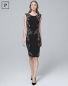 White House Black Market Women's Petite Reversible Floral Border/solid Knit Sheath Dress