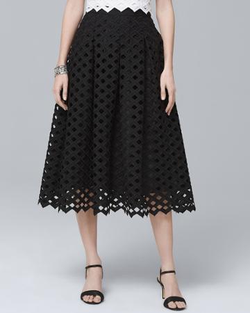 White House Black Market Women's Lattice Black Full Midi Skirt
