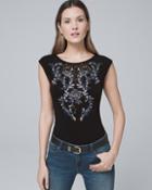 White House Black Market Women's Lace-inset Embroidered Top