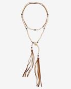 White House Black Market Women's Riverstone Leather Double Tassel Lariat Necklace