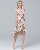 White House Black Market Parker Silk Ruffle-trim Floral Dress