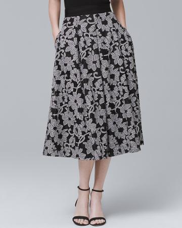 White House Black Market Women's Gingham-floral Full Midi Skirt