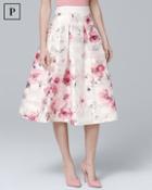 White House Black Market Petite Satin Shadow Stripe Floral Full Midi Skirt