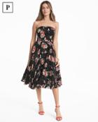 White House Black Market Women's Petite Strapless Floral Printed Midi Fit-and-flare Dress