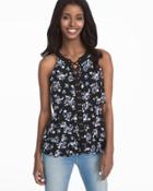 White House Black Market Women's Sleeveless Tiered Lace-up Floral Top