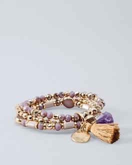 White House Black Market Amethyst Bead & Charm Stretch Bracelet