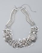 White House Black Market Women's Glass Pearl Cluster Statement Necklace