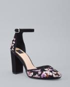 White House Black Market Women's Embroidered Suede Chunky Heels