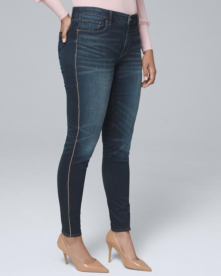 White House Black Market Women's Curvy-fit Mid-rise Embellished Tuxedo Stripe Skinny Ankle Jeans