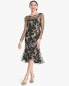 White House Black Market Illusion Floral Lace Flounce-hem Dress
