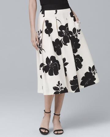 White House Black Market Women's Floral-print Full Midi Skirt