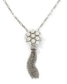 White House Black Market Glass Pearl Tassel Necklace