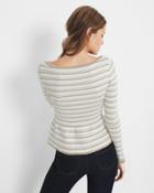 White House Black Market Women's Metallic-stripe Peplum Sweater