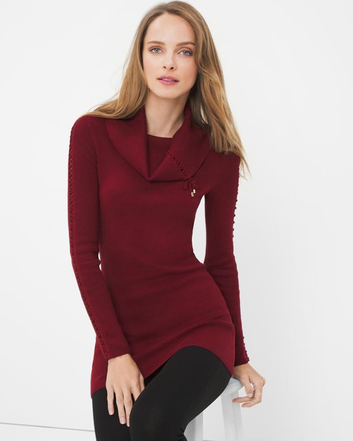 White House Black Market Women's Lace Up-sleeve Tunic Sweater