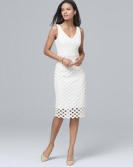 White House Black Market Lattice-skirt White Sheath Dress