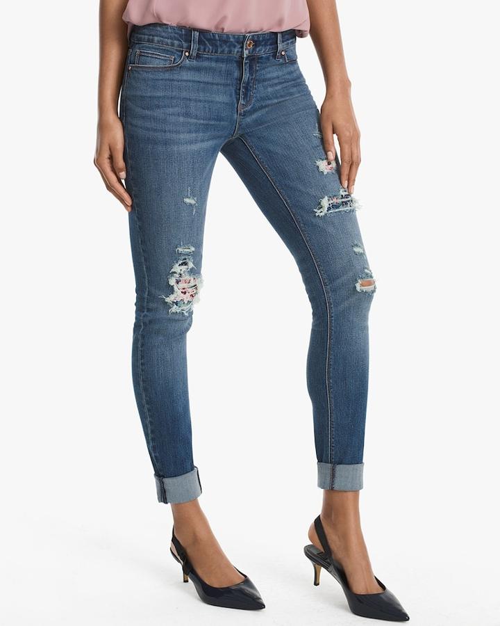 White House Black Market Women's Destructed Floral-print Skinny Jeans