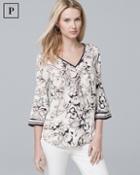 White House Black Market Petite Black & White Floral Blouse