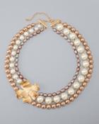 White House Black Market Freshwater Pearl & Large Flower Statement Necklace