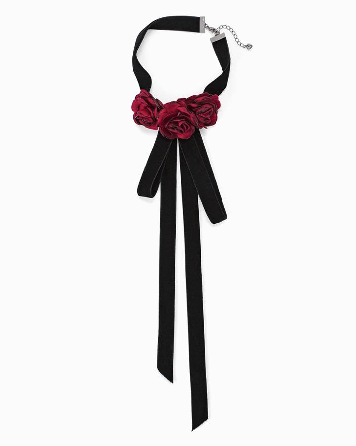 White House Black Market Women's Rose Velvet Ribbon Choker Necklace