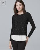 White House Black Market Women's Petite Faux Pearl-front Twofer Sweater
