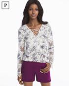 White House Black Market Women's Petite Long-sleeve Lace-up Floral Print Top