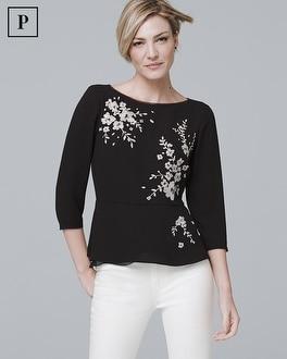 White House Black Market Petite Floral-embroidered Crepe Blouse