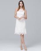 White House Black Market Women's Sleeveless White Floral Lace Flounce-hem Shift Dress